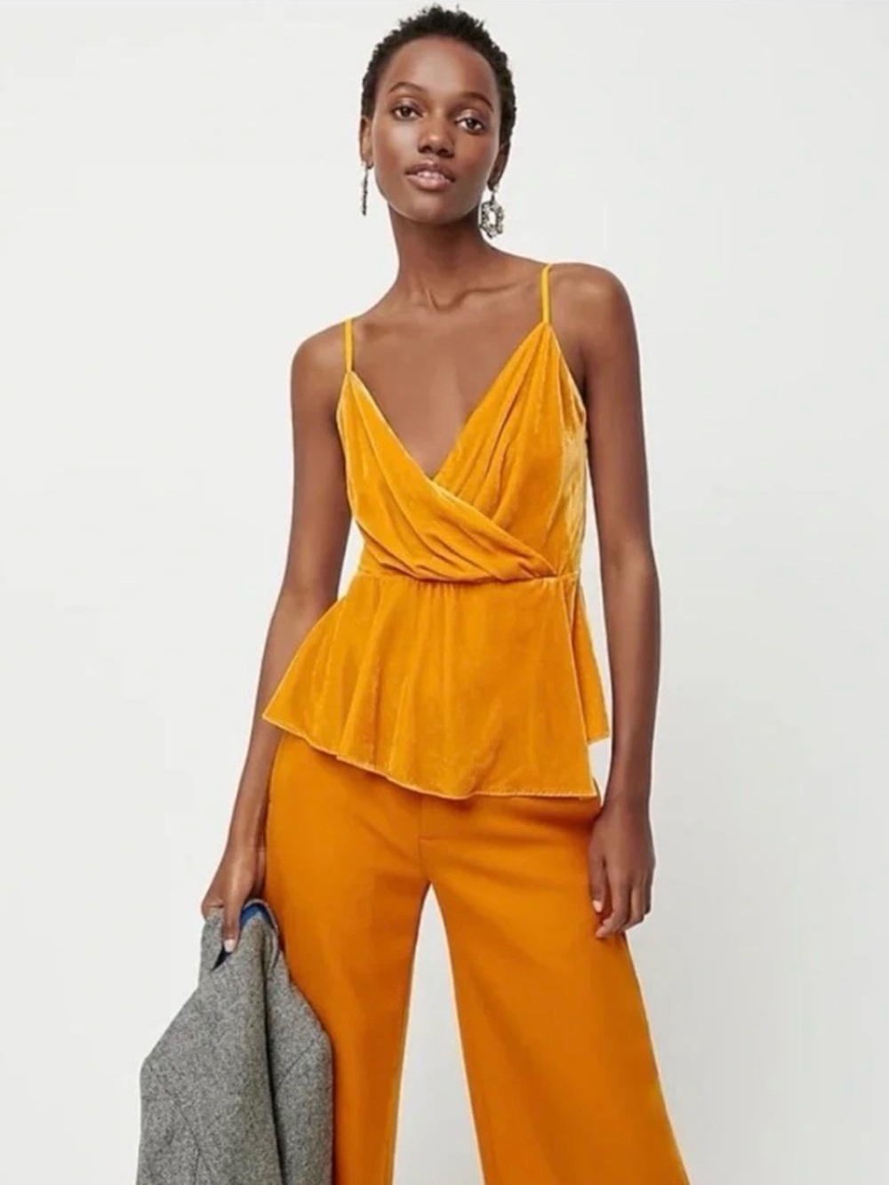 J Crew Draped Velvet Camisole in Bronzed Ochre